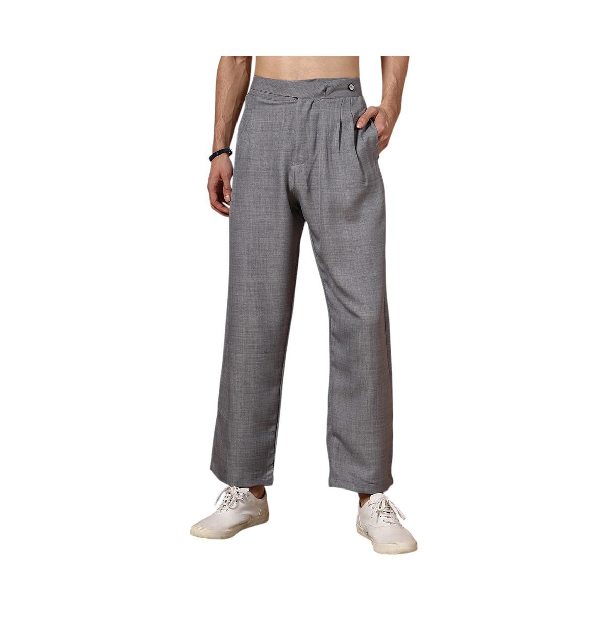 Men's Moon Grey Pleated Relaxed Trousers - Grey