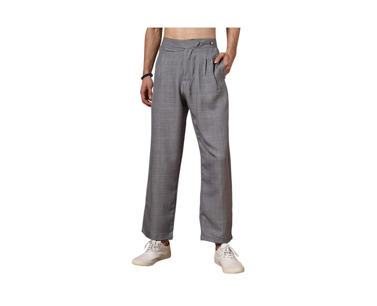 Men's Moon Grey Pleated Relaxed Trousers