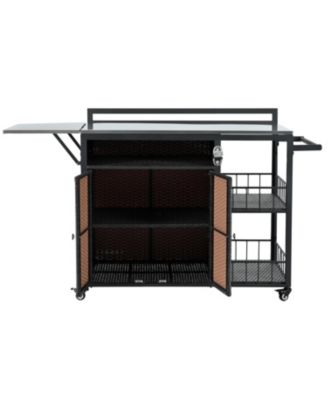 Outdoor Kitchen Island with Storage & Foldable Table