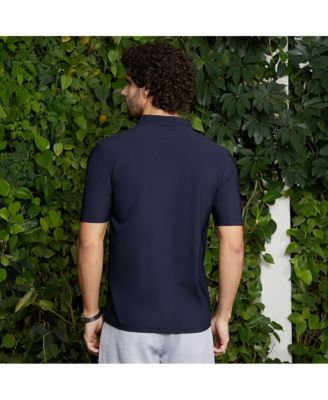Men's Navy Blue Seamless Waffle Polo T-Shirt