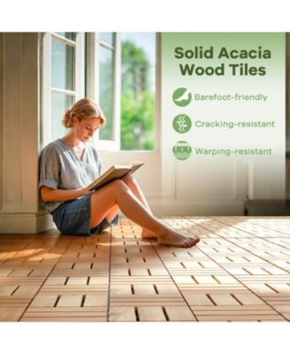 30 PCS Interlocking Flooring Tiles Floor Decking for Patio Acacia Wood Outdoor