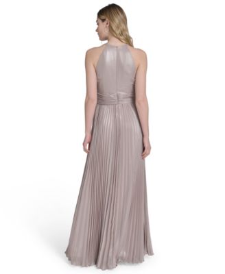 Women's Metallic-Print Pleated Halter Gown
