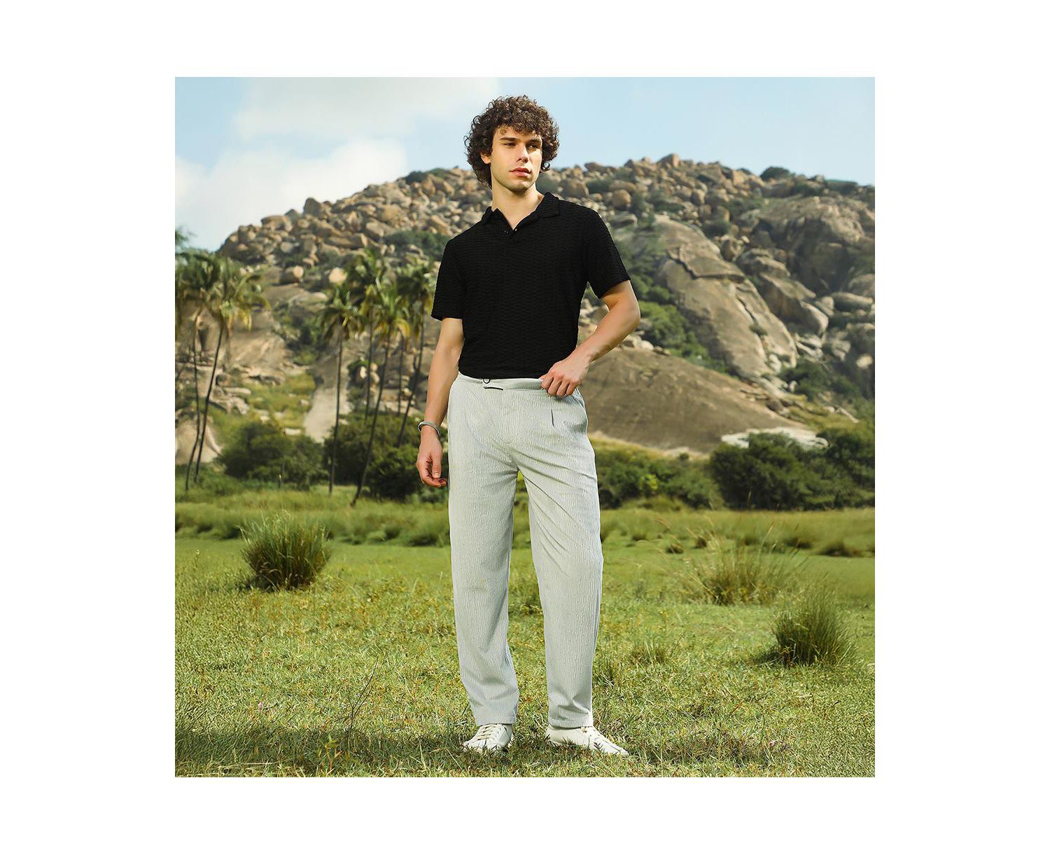 Men's Cloud Grey Veined Tailored Trousers