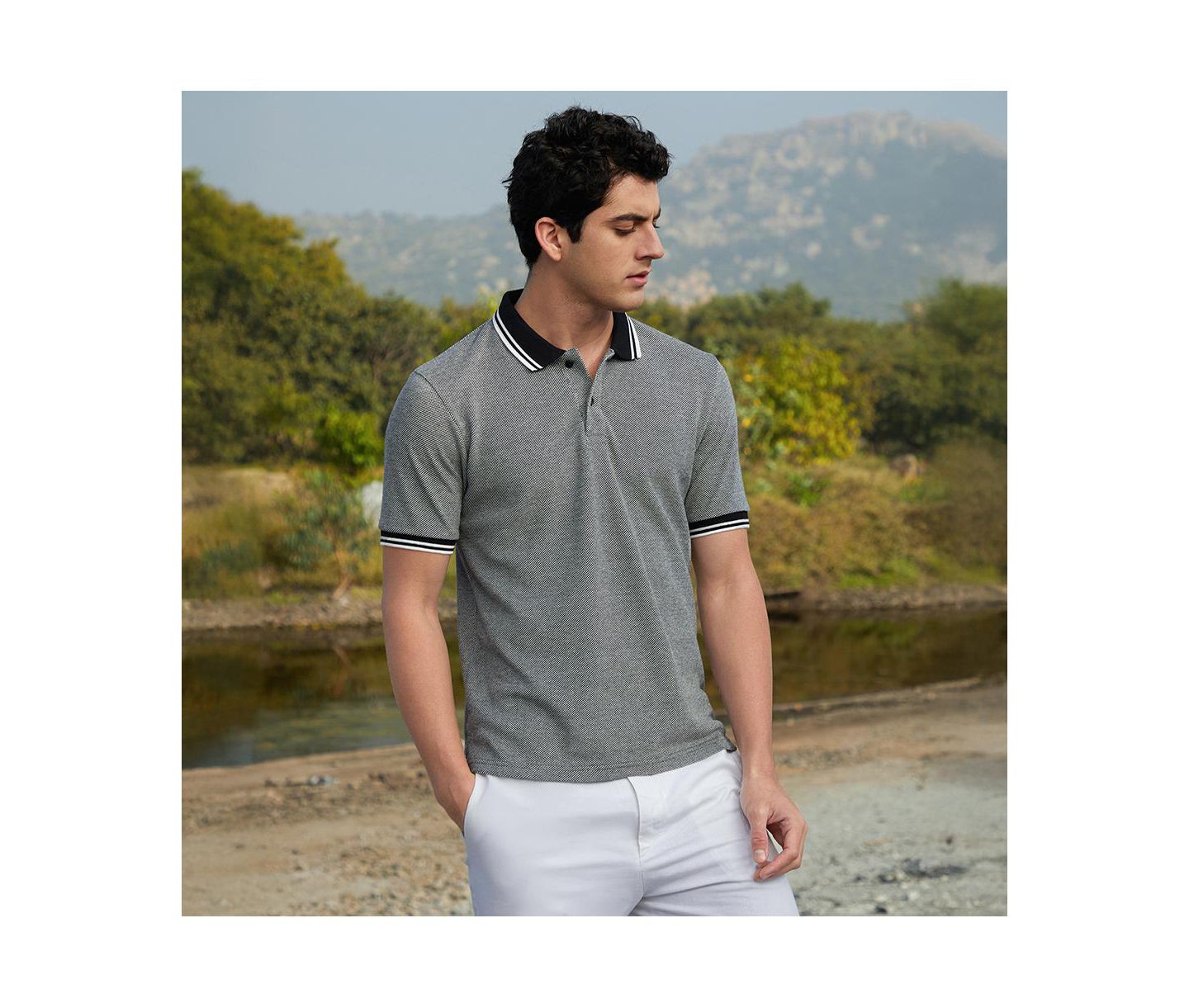 Мужские футболки Cahoot Campus Sutra Onyx Black Duo-Hue Knit Polo, цвет: Чёрный — фото 4