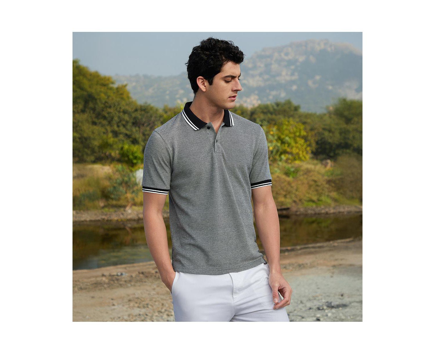 Men's Onyx Black Duo-Hue Knit Polo T-Shirt