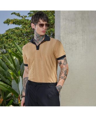 Men's Buff Beige & Obsidian Black Arc-Tactile Polo T-Shirt