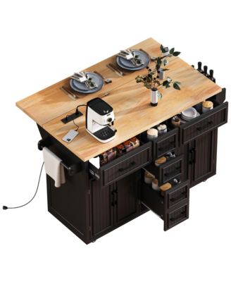 Rolling Kitchen Island with Drop Leaf & Storage