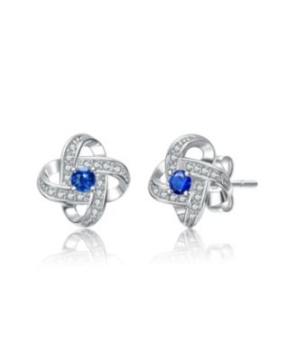 White Gold Plating with Colored Cubic Zirconia Swirled Stud Earrings