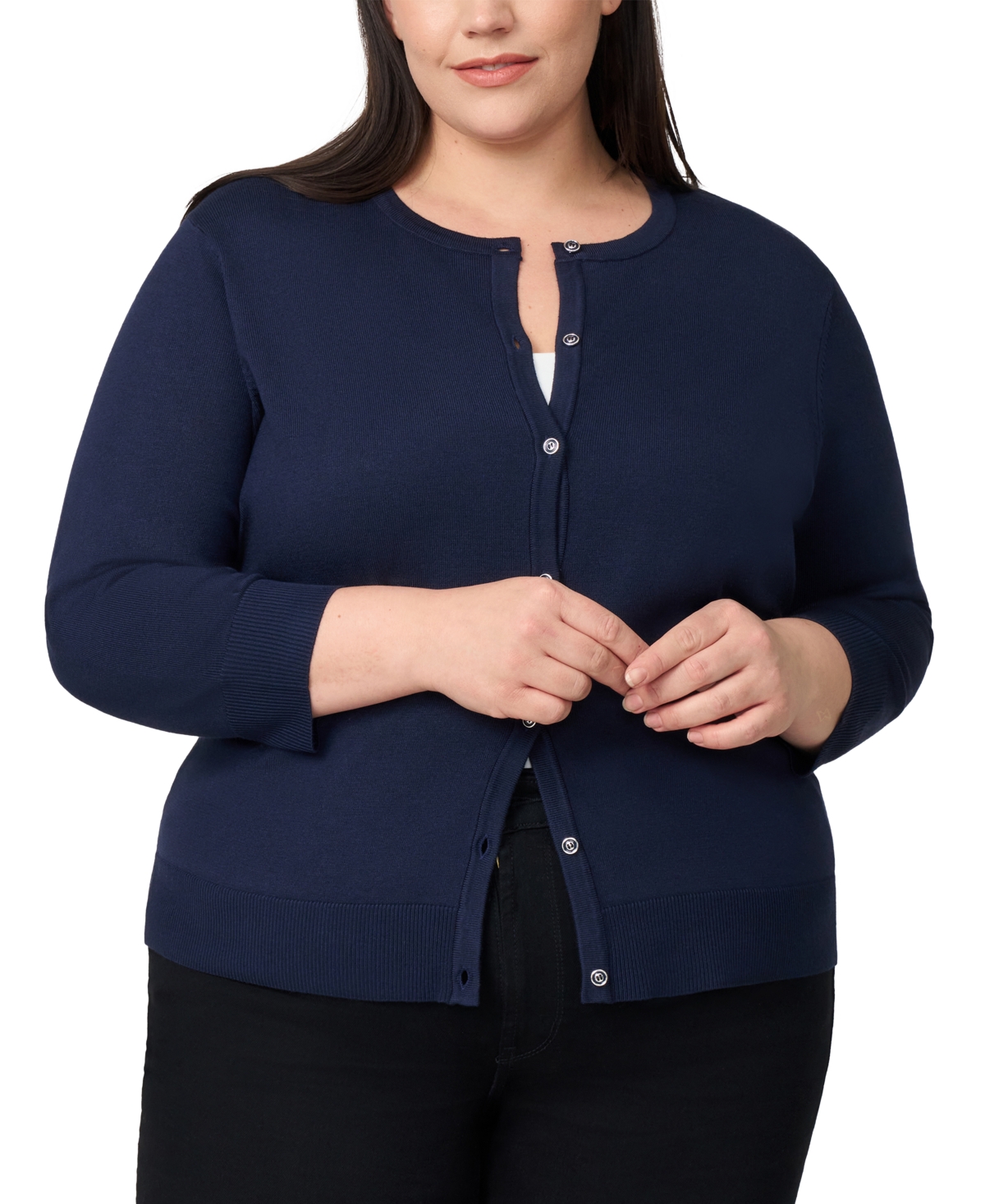 Melissa Paige Plus Size 3/4-sleeve Cardigan Sweater In Blue