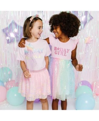Toddler Girls Pastel Rainbow BDay Patch Lavender Short Sleeve T-Shirt