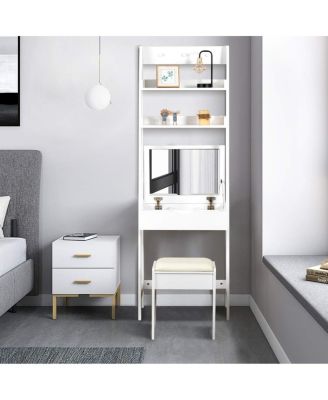 Vanity Desk Set with Flip Top Mirror, Hidden Storage Compartments and Cushioned Stool