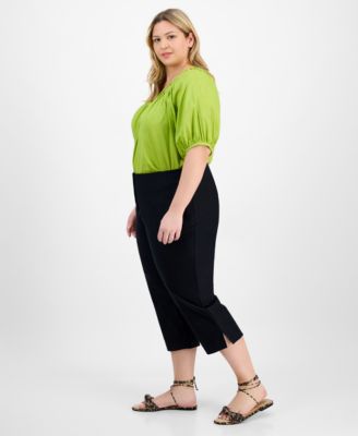 Trendy Plus Size Solid Stretch Straight-Leg Capris Pants, Exclusively at Macy's