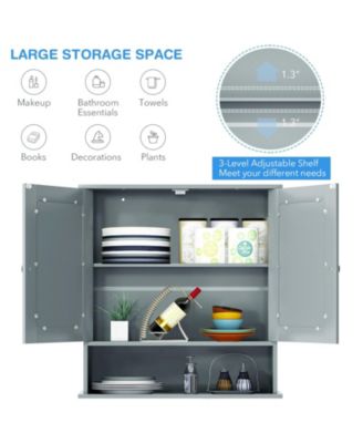 Double Door Wall-Mounted Bathroom Mirror Cabinet with Storage Shelf