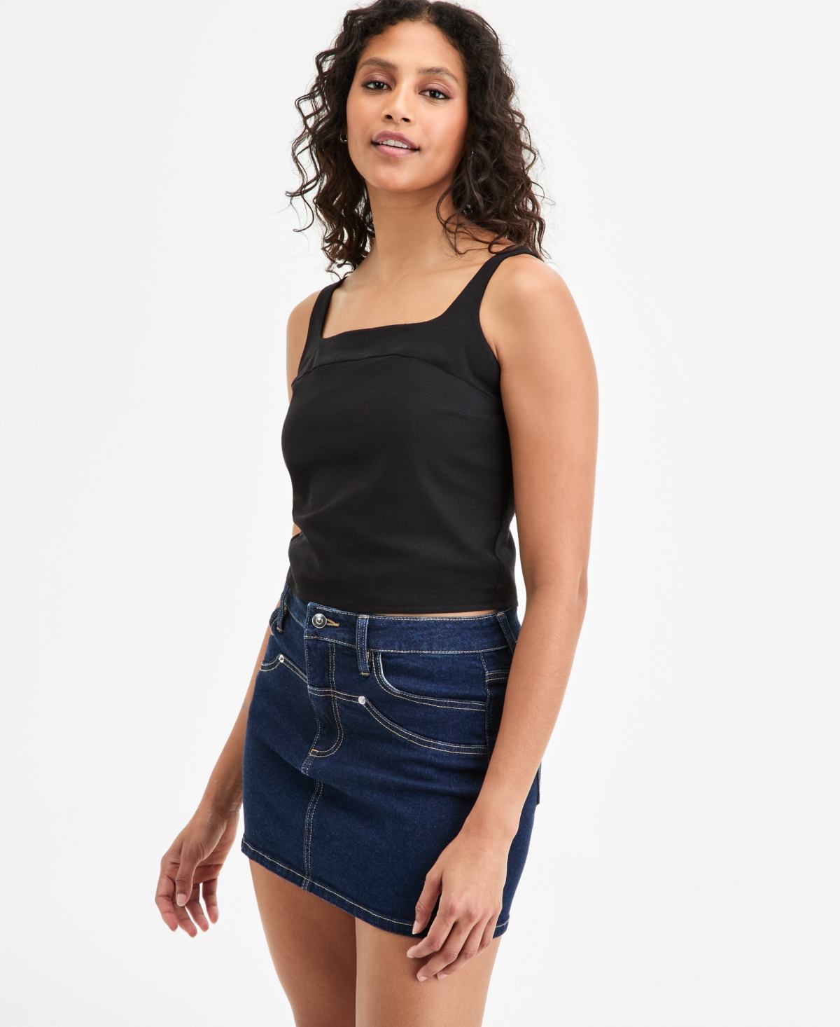 Women's Square-Neck Back-Zip Tank, Exclusively at Macy's - Deep Black