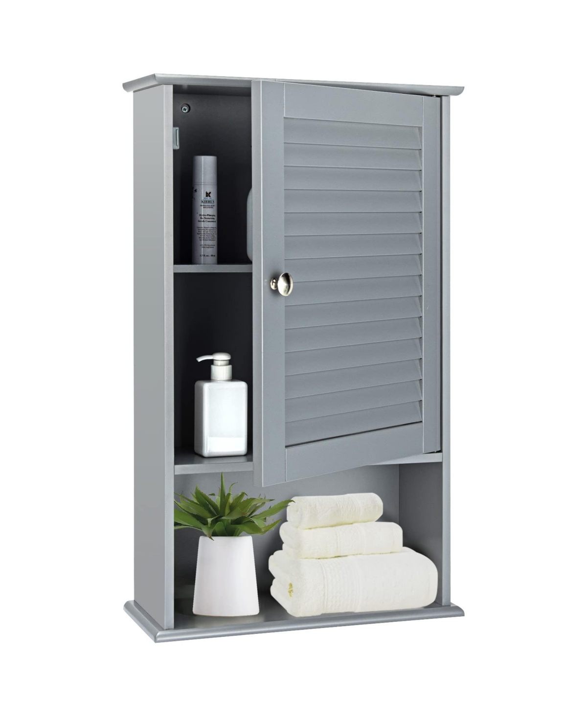 Bathroom Wall Mount Storage Cabinet Single Door with Height Adjustable Shelf - Grey