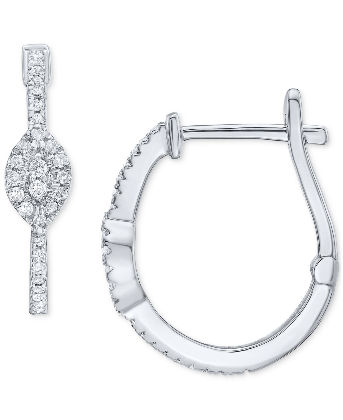Macy's Diamond Cluster Small Hoop Earrings (1/3 Ct. T.w.) In 10k White Gold In Gold