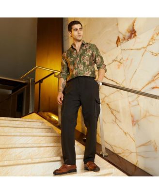 Men's Midnight Black Straight-Fit Cargo Trousers