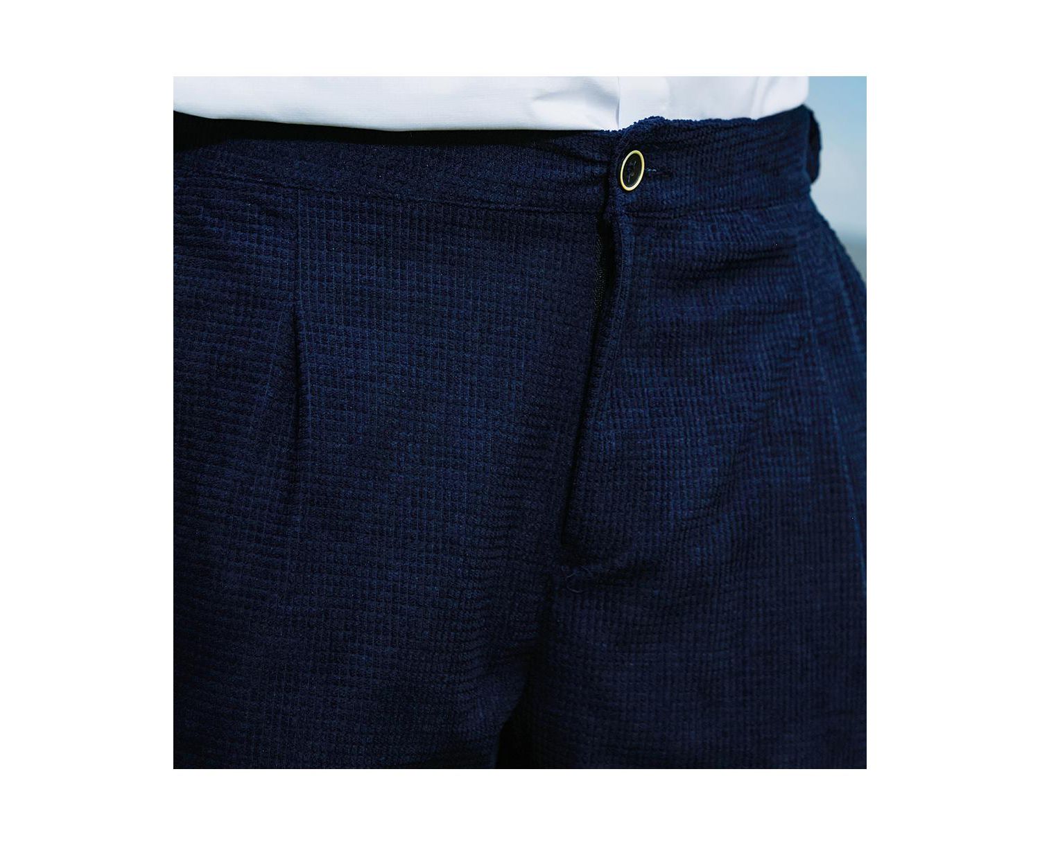 Men's Navy Blue Tailored Waffle Trousers