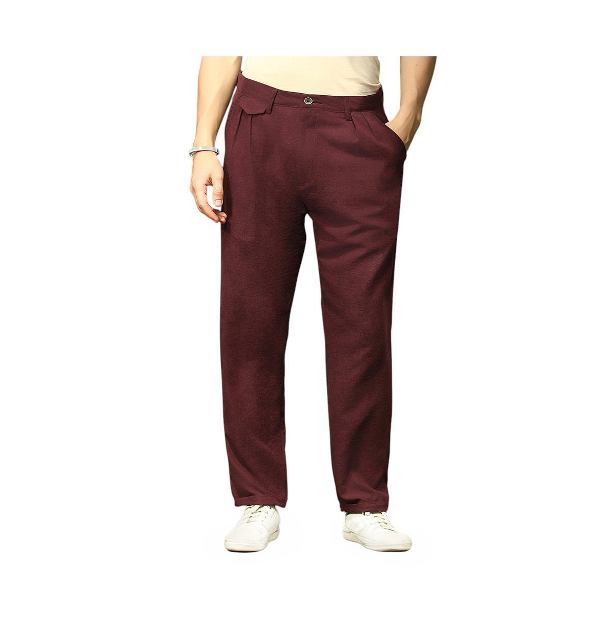 Men's Burgundy Red Velvique Tailored Trousers - Red