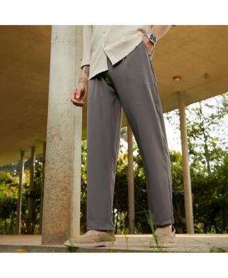 Men's Charcoal Black Straight Pleated Trousers