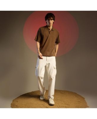 Men's Chocolate Brown Ribbed Oversized Polo T-Shirt