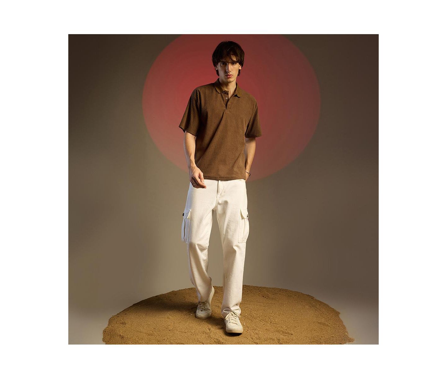 Мужская футболка Cahoot Chocolate Brown Ribbed Oversized Polo, цвет: Коричневый — фото 6