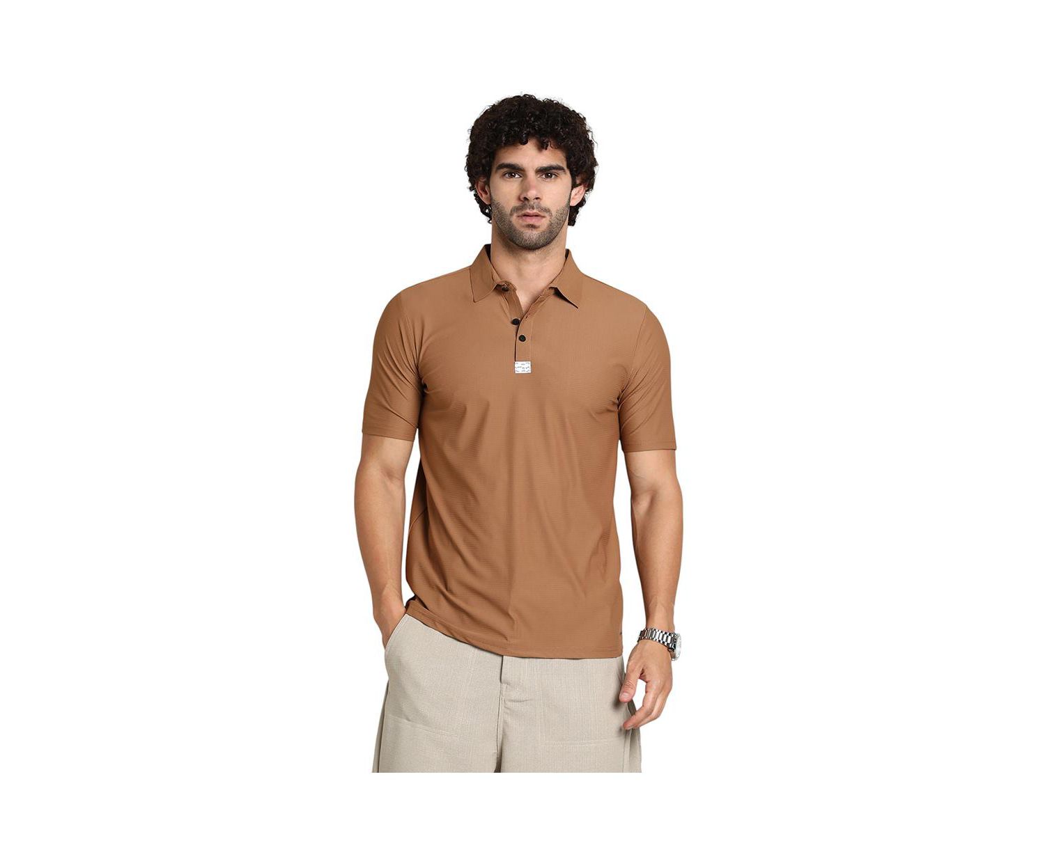 Men's Sepia Brown Seamless Waffle Polo T-Shirt