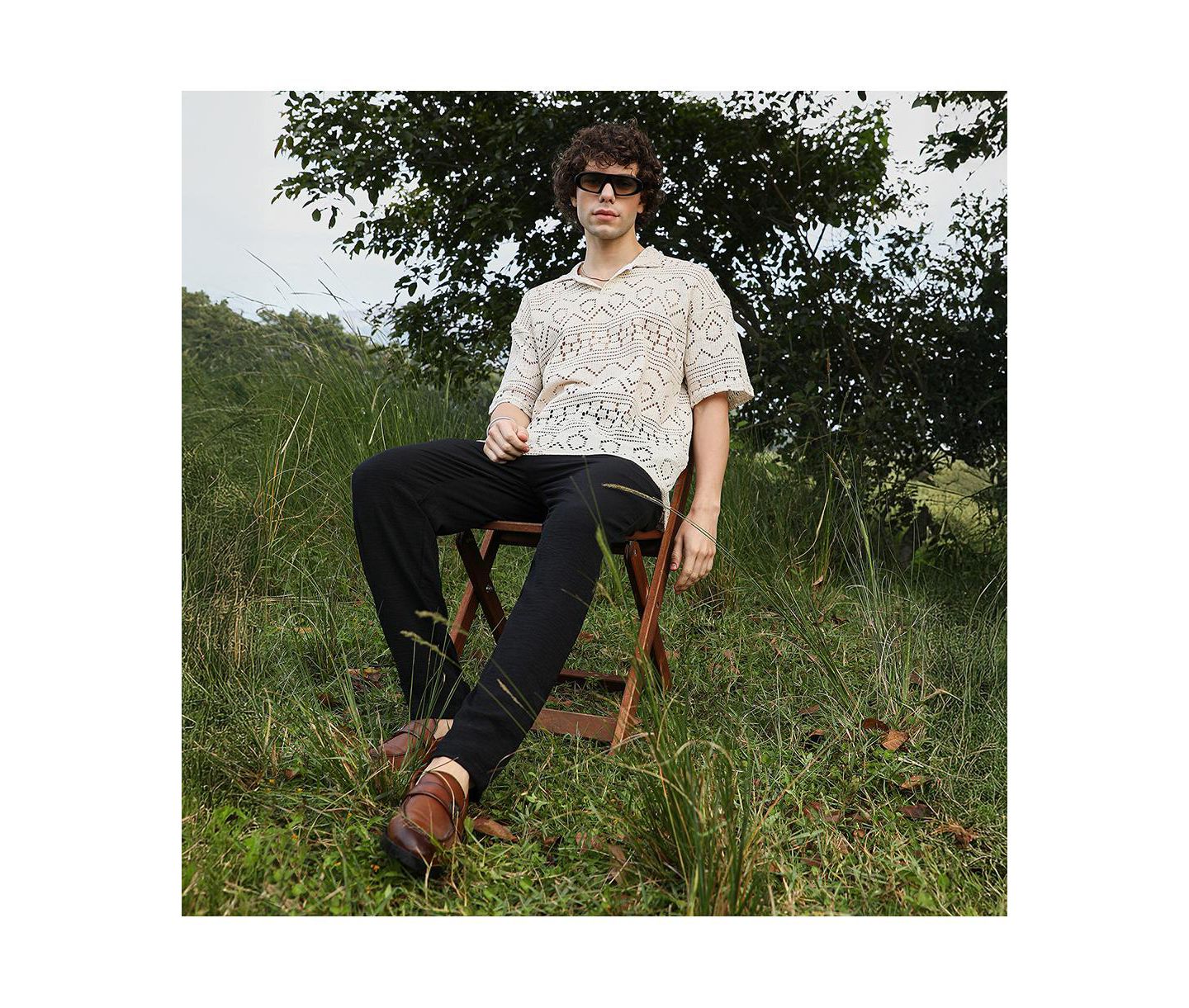 Мужская футболка Cahoot Campus Sutra Off-White Bohemian Oversized Polo, цвет: Белый — фото 3