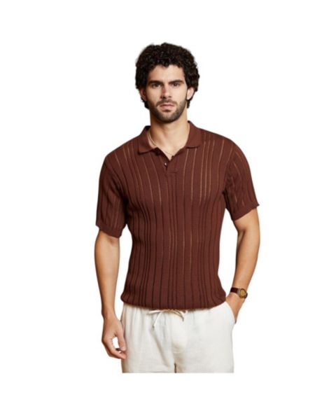 Мужская футболка Cahoot Campus Sutra Chocolate Brown Stripe-Textured Polo, цвет: Коричневый