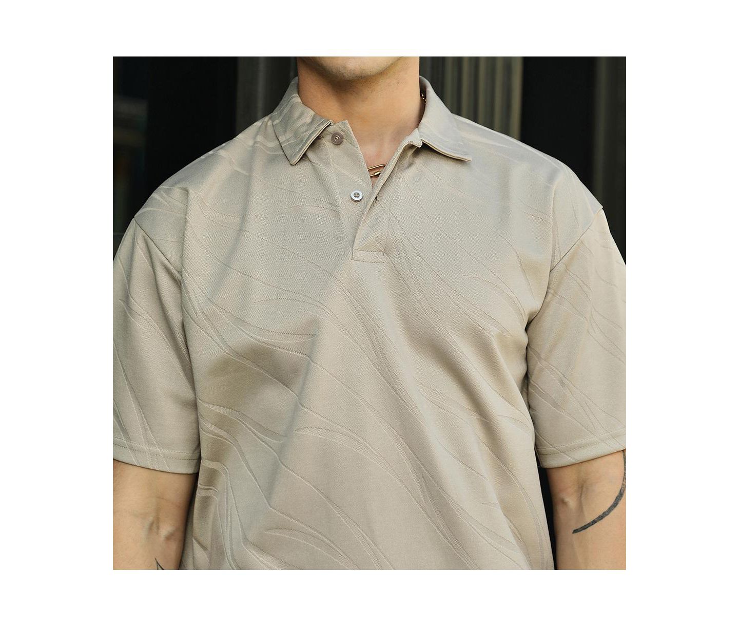 Мужская футболка Cahoot Campus Sutra Sand Beige Scratch-Tactile Polo, цвет: Бежевый / Хаки — фото 7