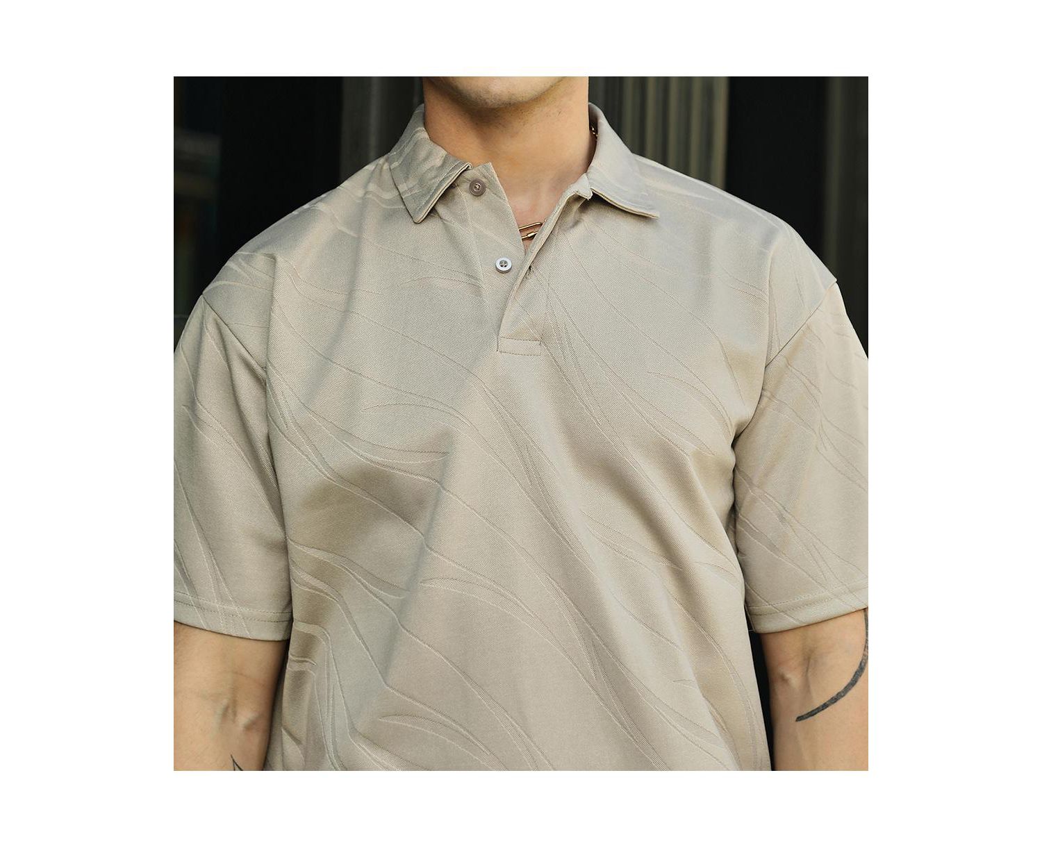 Men's Sand Beige Scratch-Tactile Polo T-Shirt