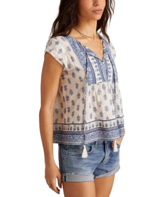 Women's Cotton Mixed-Print Peasant Blouse