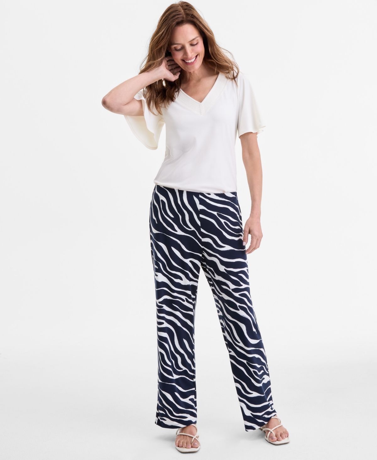 Women's Print High-Rise Pull-On Knit Pants, Exclusively at Macy's - Intrepid Blue Combo
