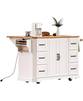 Rolling Kitchen Island Cart - Drop Leaf, Power, Storage