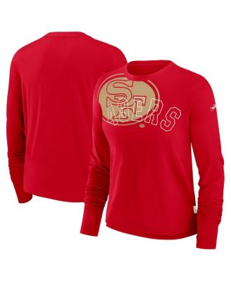 Nike - Women's Scarlet San Francisco 49ers Layered Logo Cropped Long Sleeve Fashion T-Shirt