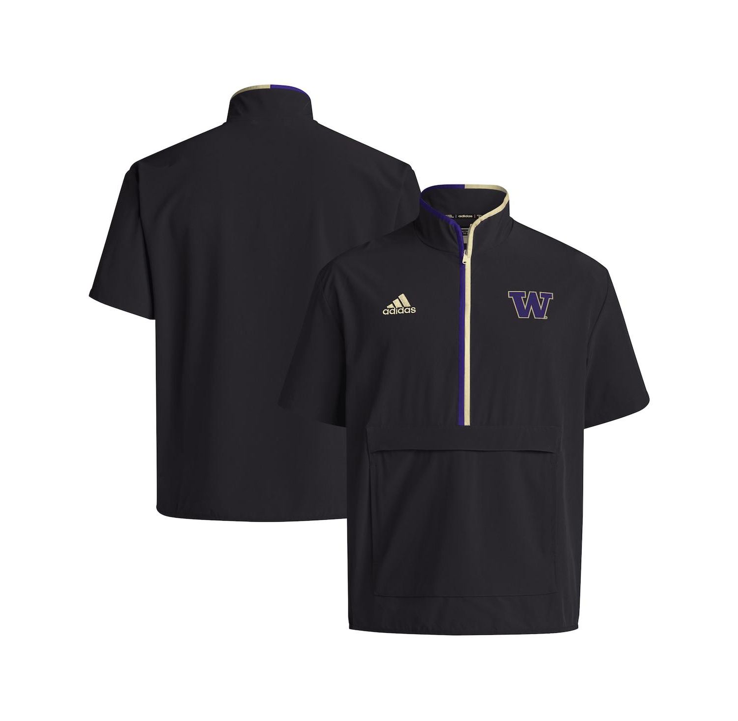 Men's Black Washington Huskies 2024 Coaches Sideline Half-Zip Short Sleeve Jacket