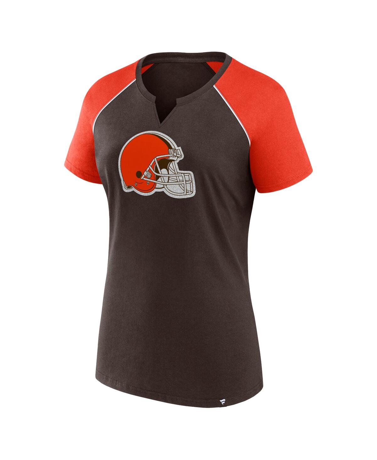 Fanatics Women's Brown/orange Cleveland Browns Glittered Primary Raglan T-shirt In Black