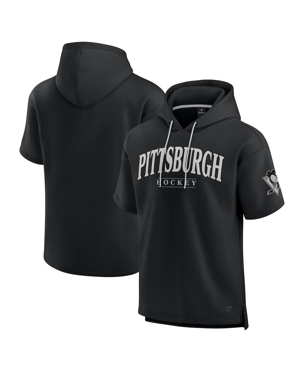 Fanatics Men's Black Pittsburgh Penguins Elements Ready Short Sleeve Pullover Hoodie In Black