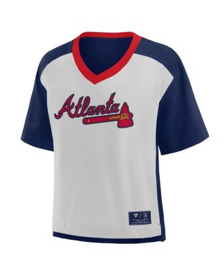 Women's Navy/Graphite Atlanta Braves Oversized Race to Win V-Neck T-Shirt