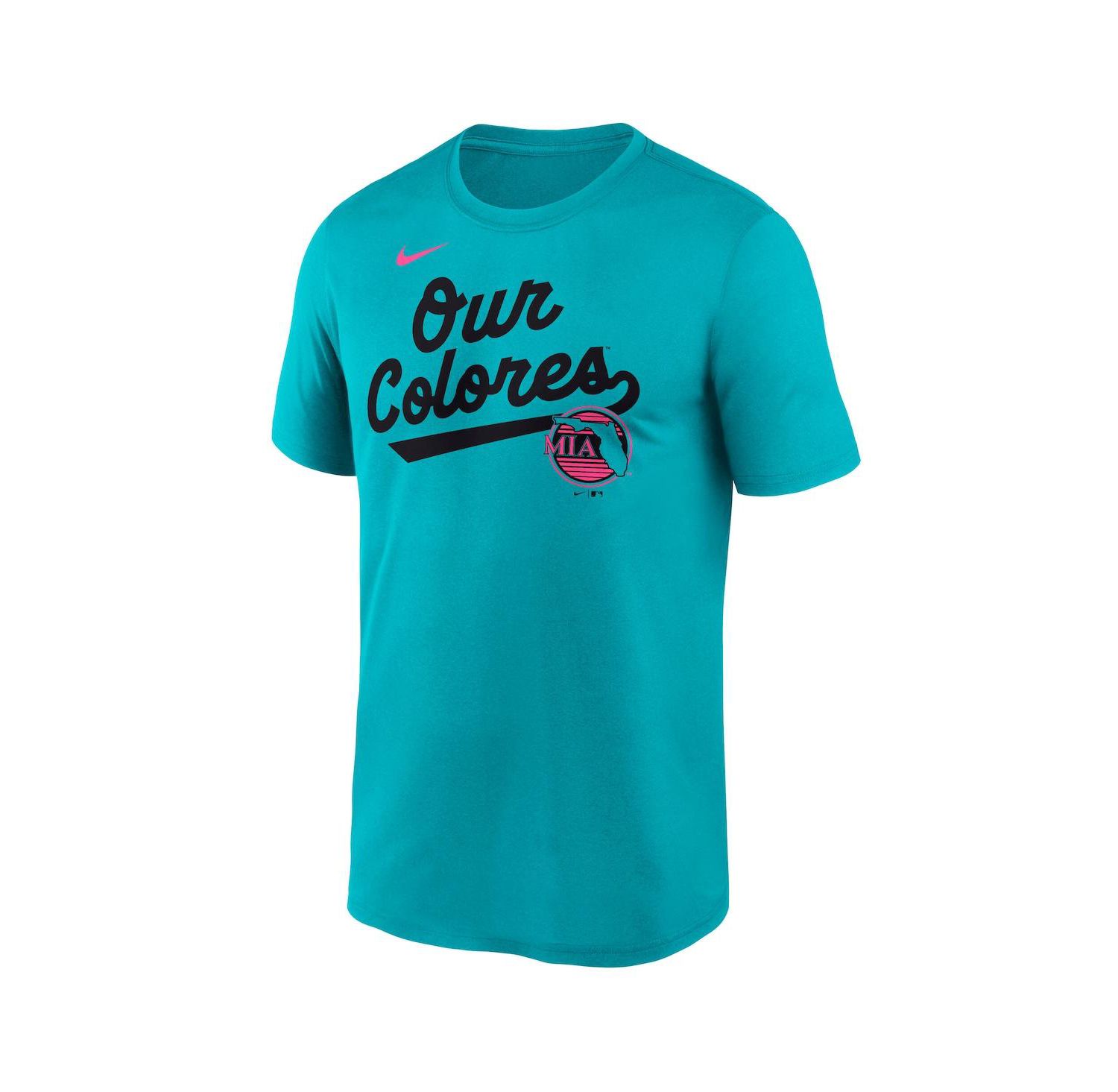 Men's Teal Miami Marlins 2025 City Connect Team Phrase Script Legend Performance T-Shirt