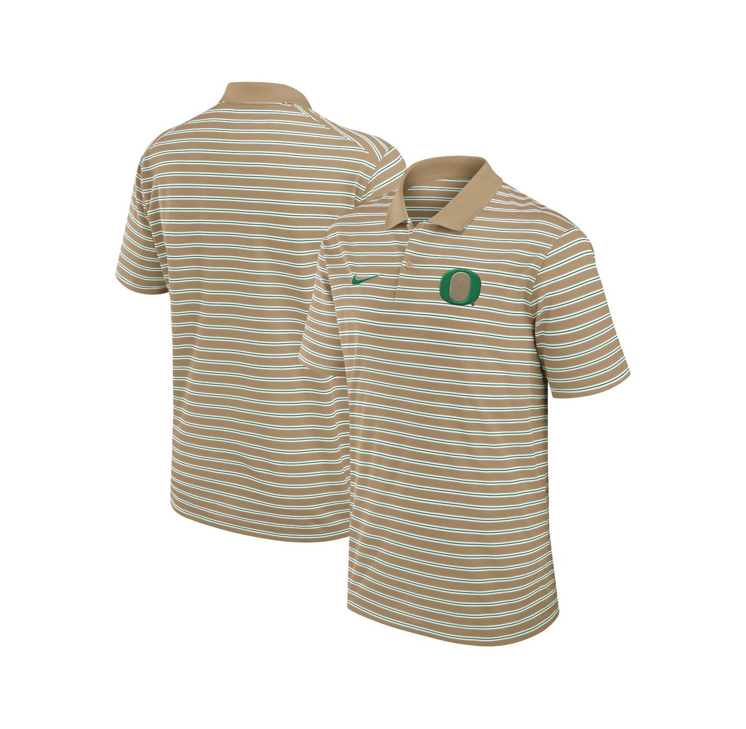 Men's Tan Oregon Ducks Athletic Prep Striped Performance Polo Shirt