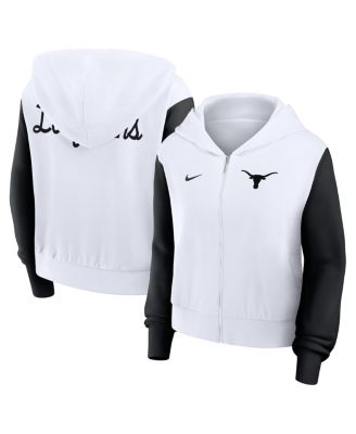 Women's White Texas Longhorns Cropped Beyond Capability Color-Block Script Full-Zip Hoodie