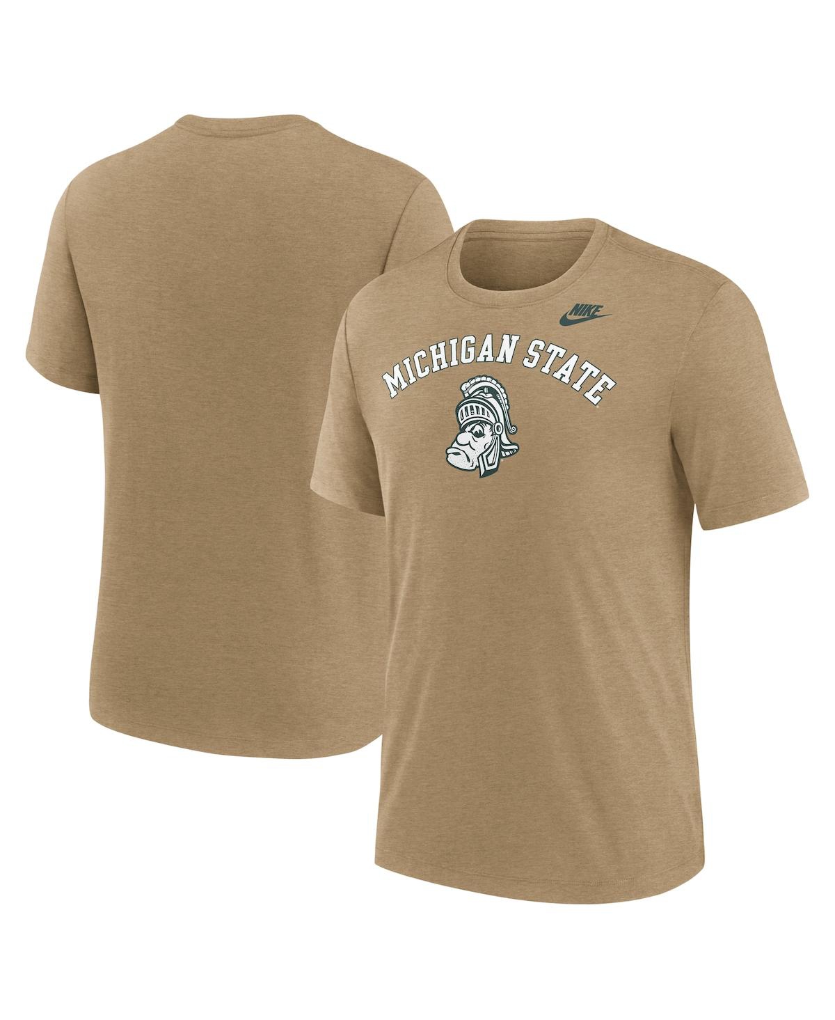 Nike Men's Heather Light Brown Michigan State Spartans Legacy Arch Tri-Blend T-Shirt