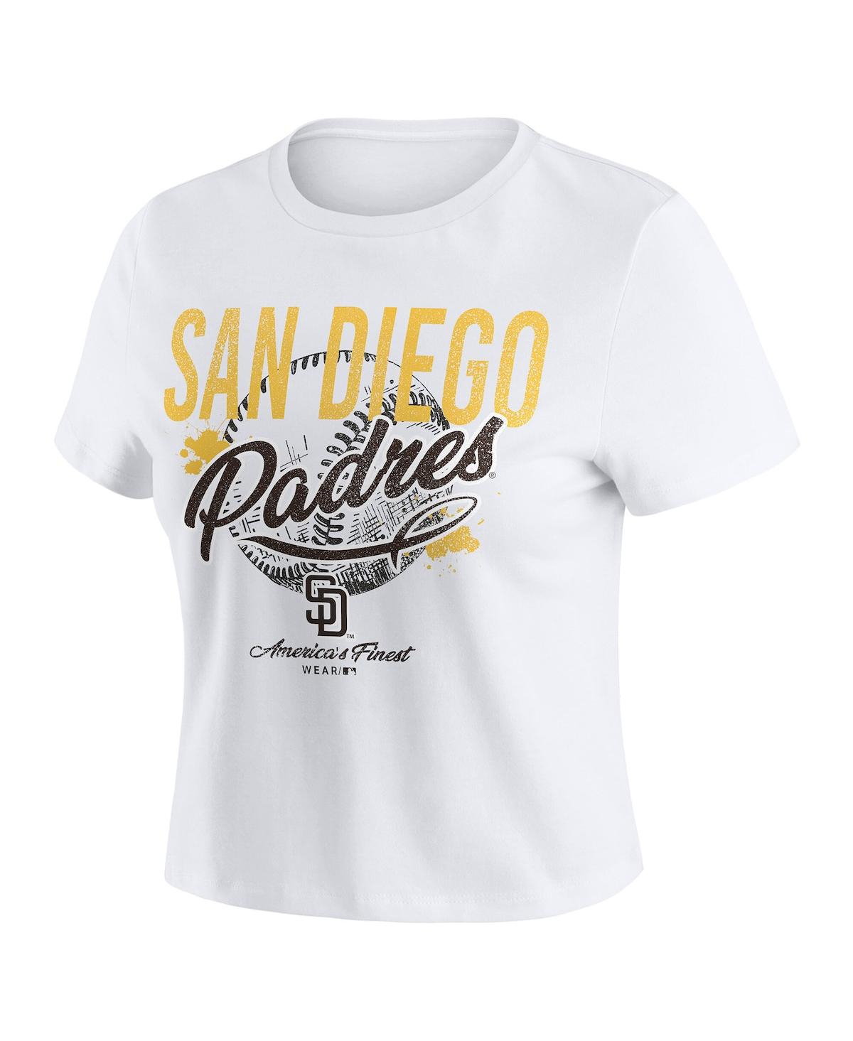 Wear By Erin Andrews Women'sâ White San Diego Padres Distressed Cropped Baby T-shirt