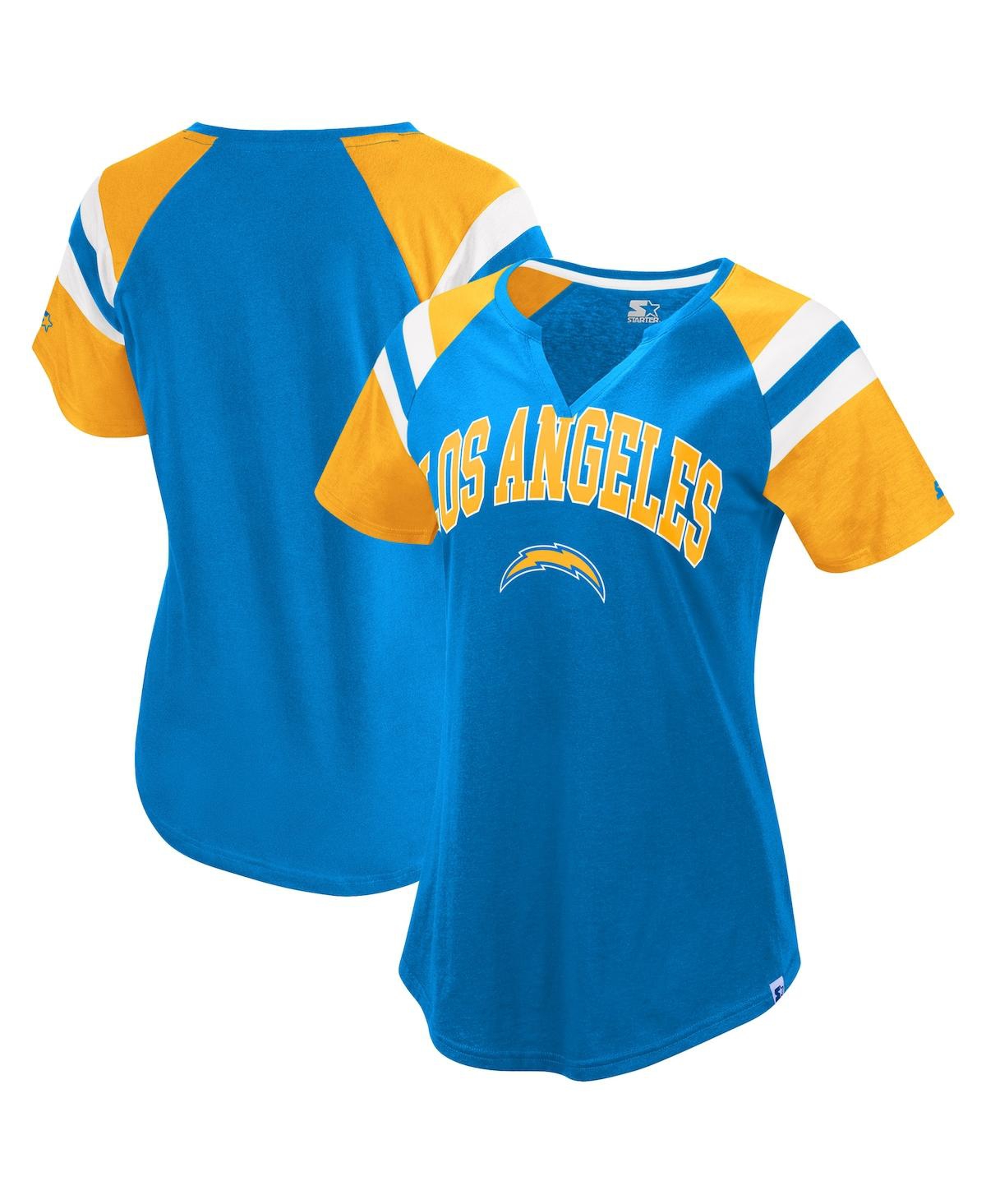 Women's Powder Blue Los Angeles Chargers Game On Notch Neck Raglan T-Shirt - Powder Blue