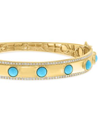 EFFY&reg; Turquoise & Diamond (1-1/4 ct. t.w.) Bangle Bracelet in 14k Gold-Plated Silver