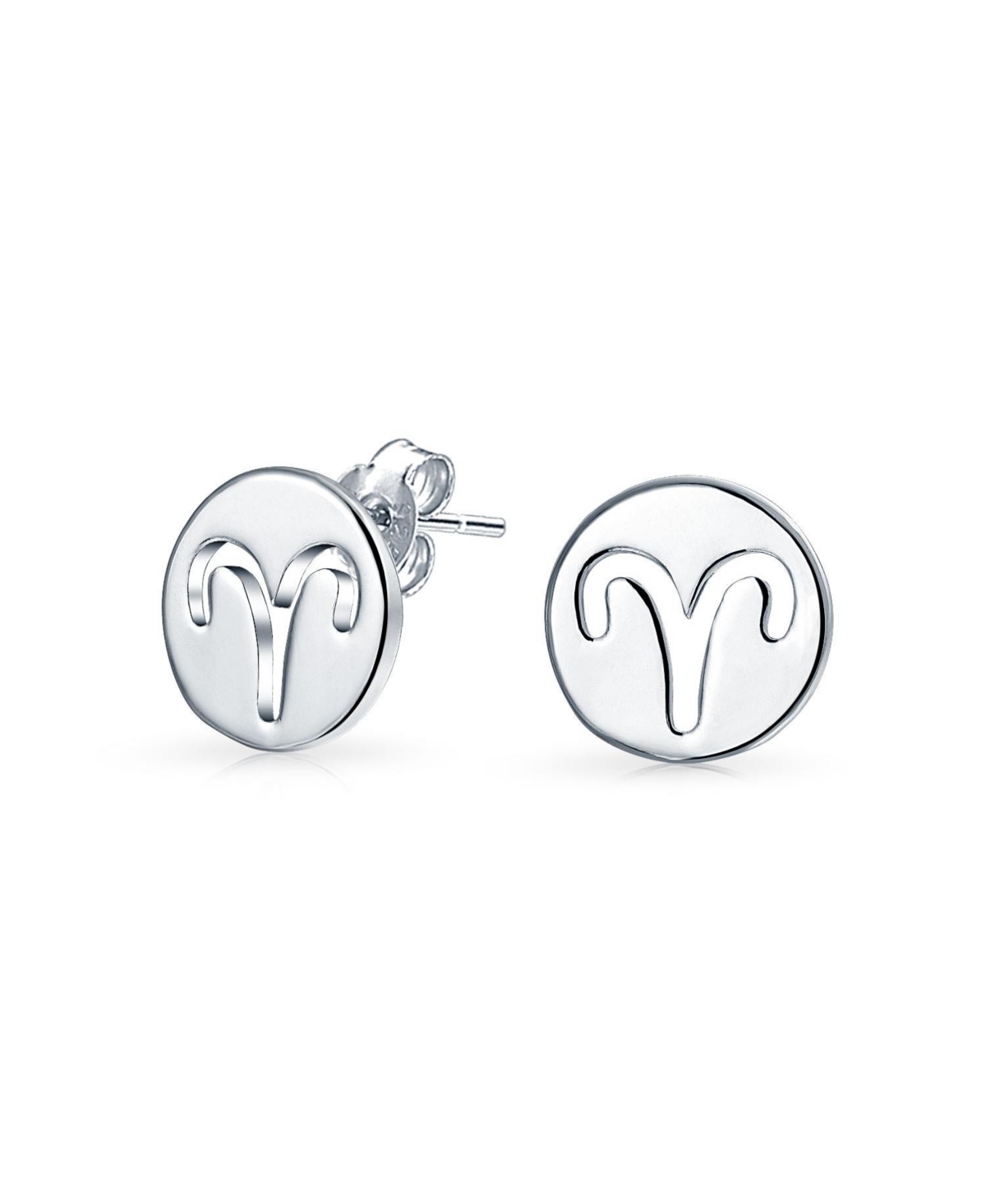 Bling Jewelry Tiny Simple Round Astrology Aries Horoscope Zodiac Stud Earrings Sterling Silver
