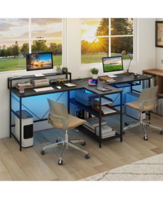 2-Person Reversible Computer Desk Long Office Desk with LED Lights