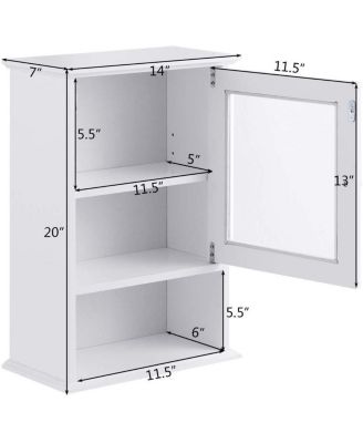 1Pc Wall-Mounted Tempered Glass Door & Adjustable Shelf Medicine Cabinet