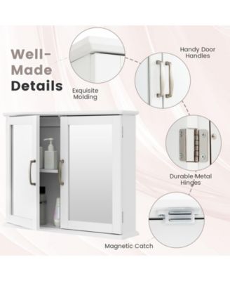 2-Tier Bathroom Wall-Mounted Mirror Storage Cabinet with Handles